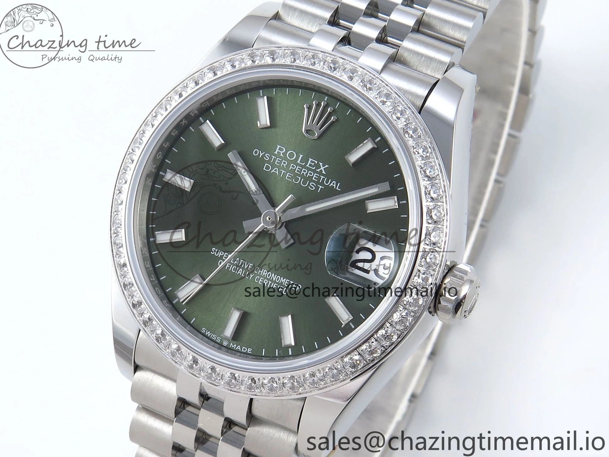 0109 Bright DateJust 31 278384RBR ARF 1:1 Best Edition 904L Steel Green Stick Dial Diamonds Bezel on SS Jubilee Bracelet ETA 450